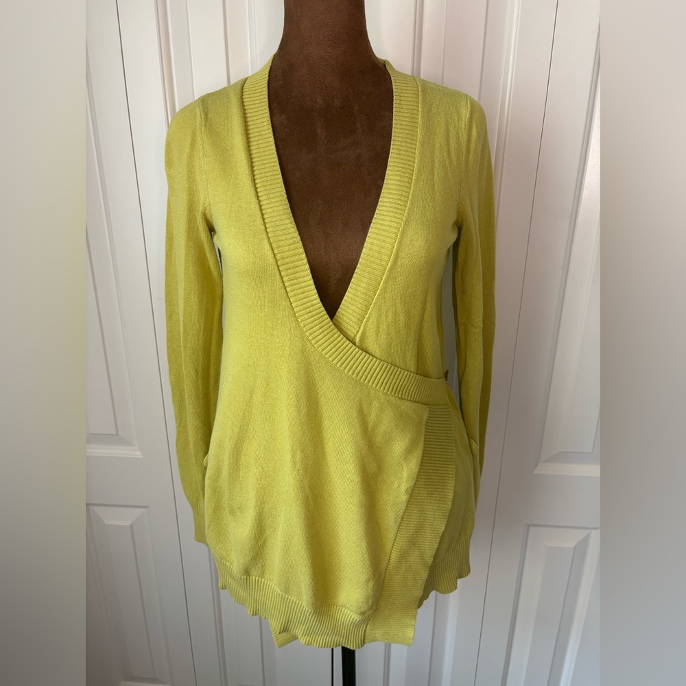 Anthropologie Moth Vibrant Chartreuse Green Knitwear Wrap Cardigan